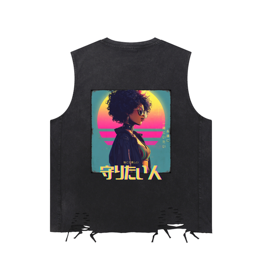 The One I Want to Protect - Snow Washed Raw-Hem Tank Top